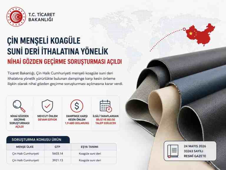 Çin Menşeli Koagüle Suni Deri İthalatına Yönelik Nihai Gözden Geçirme Soruşturması Açıldı