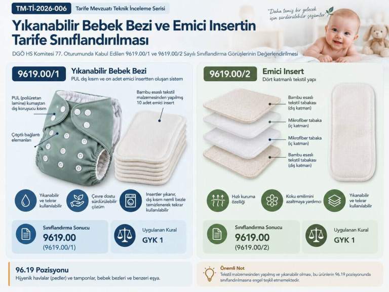 Yıkanabilir Bebek Bezi ve Emici Insertin Tarife Sınıflandırılması